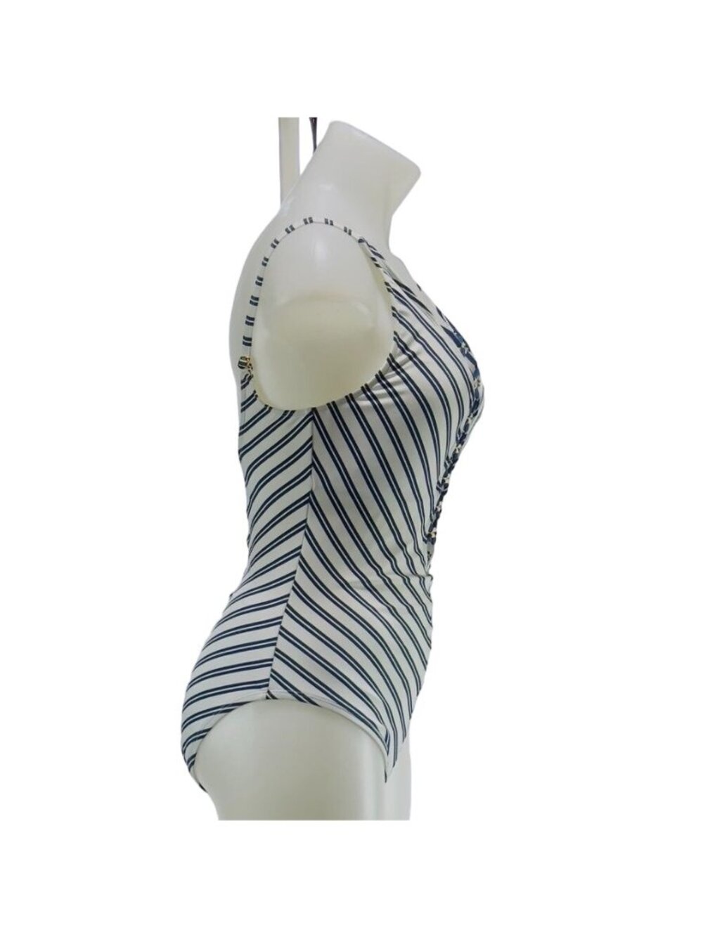 BLEU ROD BEATTIE Women's Swimsuit 1 Pc Striped Open Back Lace Up Size 4 - Picture 4 of 10